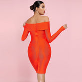 Off Shoulder Striped Midi Bandage Dress